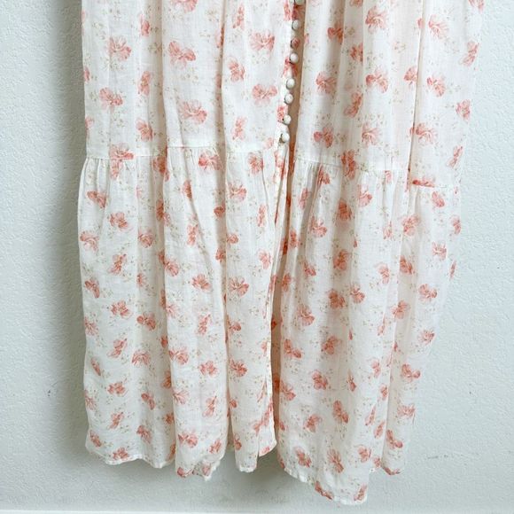 DOEN Carnation Dress Size Small White Poppy Pink Floral Maci Flutter Cotton - Picture 6 of 16